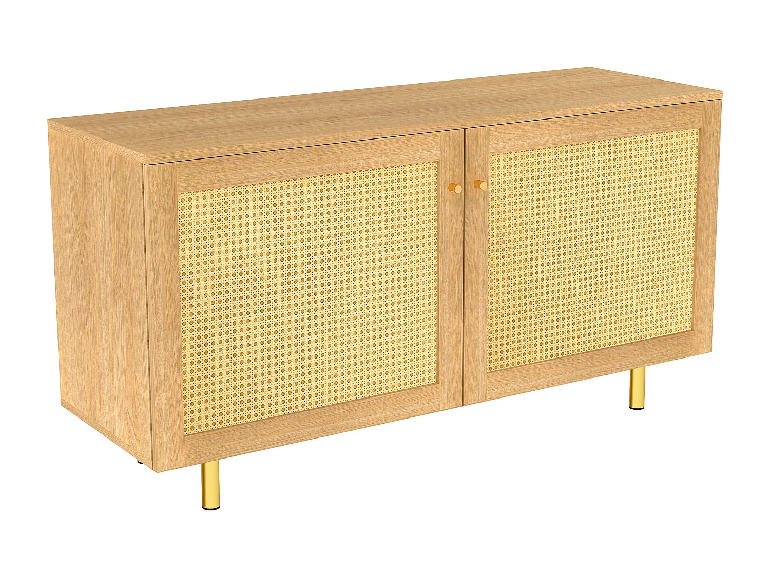 Buffet en osier à 2 portes - Aspect bois naturel 120 x 40 x63 cm