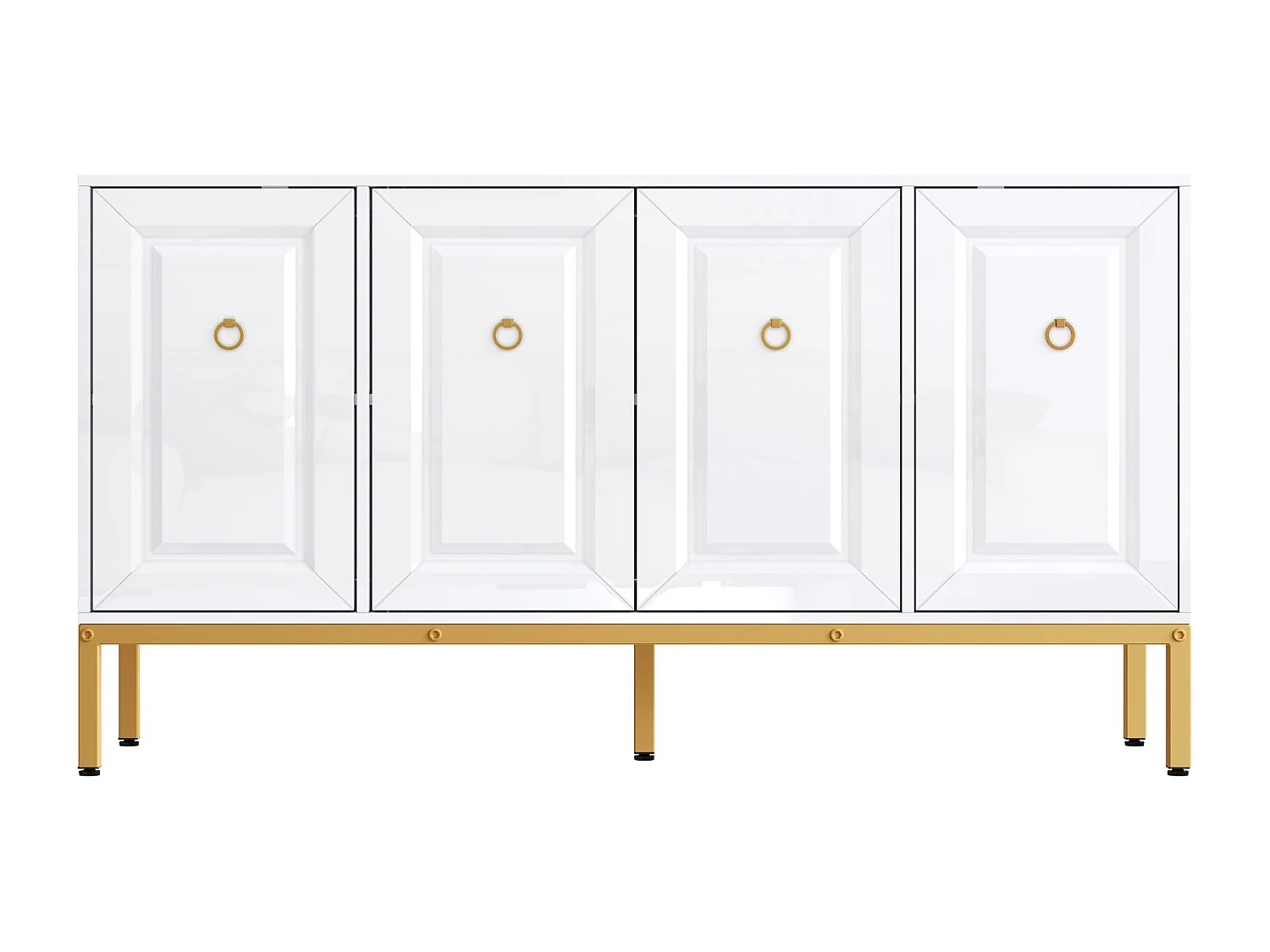 Buffet laqué brillant avec 4 portes - Pieds en métal dorés 140 × 40 × 80 cm