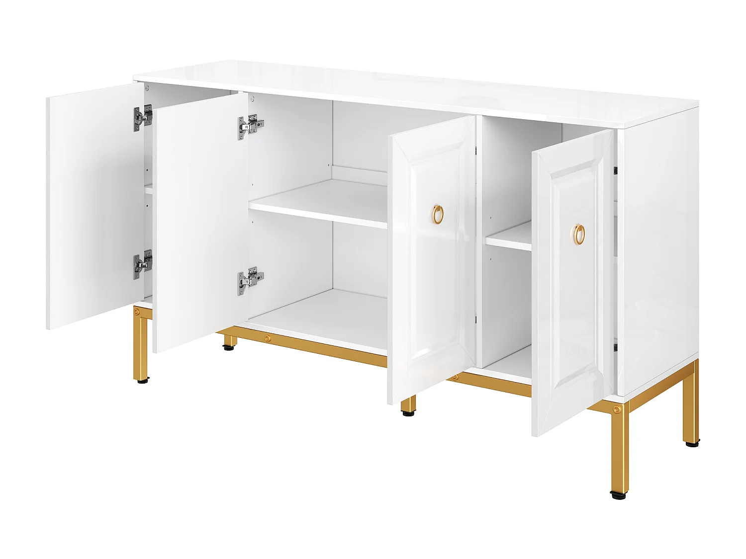 Buffet laqué brillant avec 4 portes - Pieds en métal dorés 140 × 40 × 80 cm