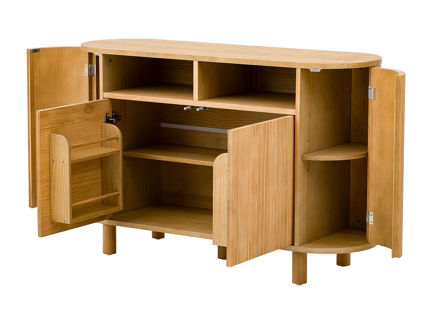 Buffet avec 4 portes et rangement ouvert - Naturel clair 120 x 38 x 77 cm