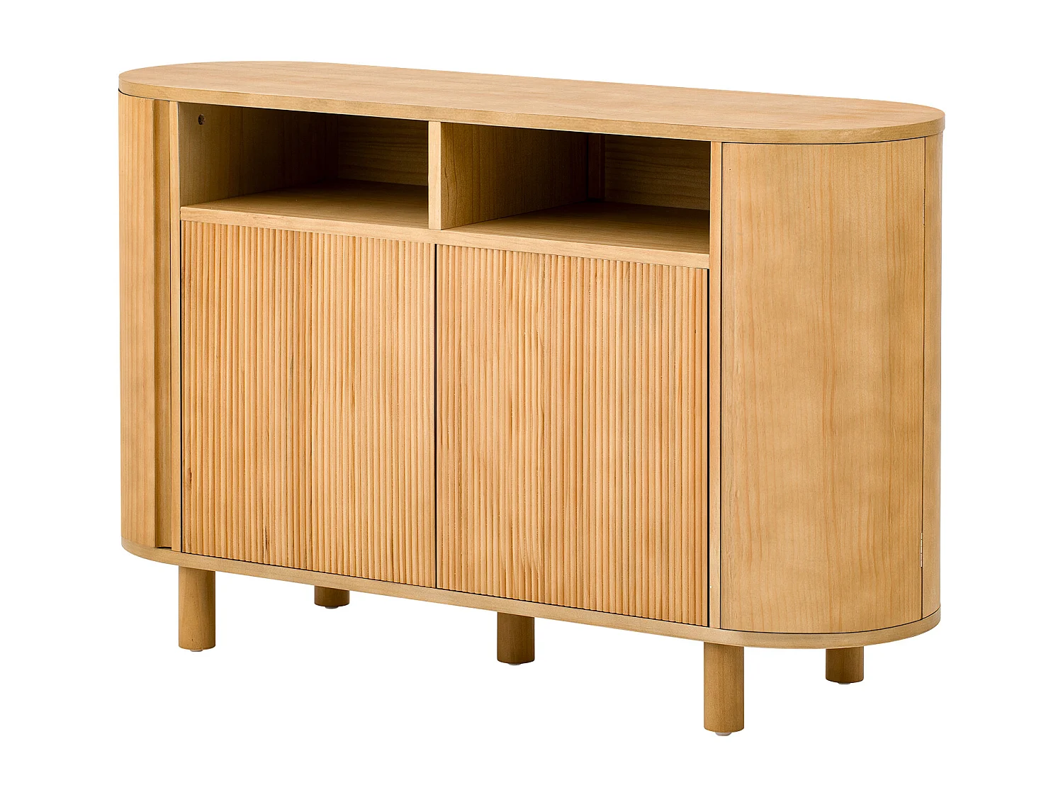 Buffet avec 4 portes et rangement ouvert - Naturel clair 120 x 38 x 77 cm