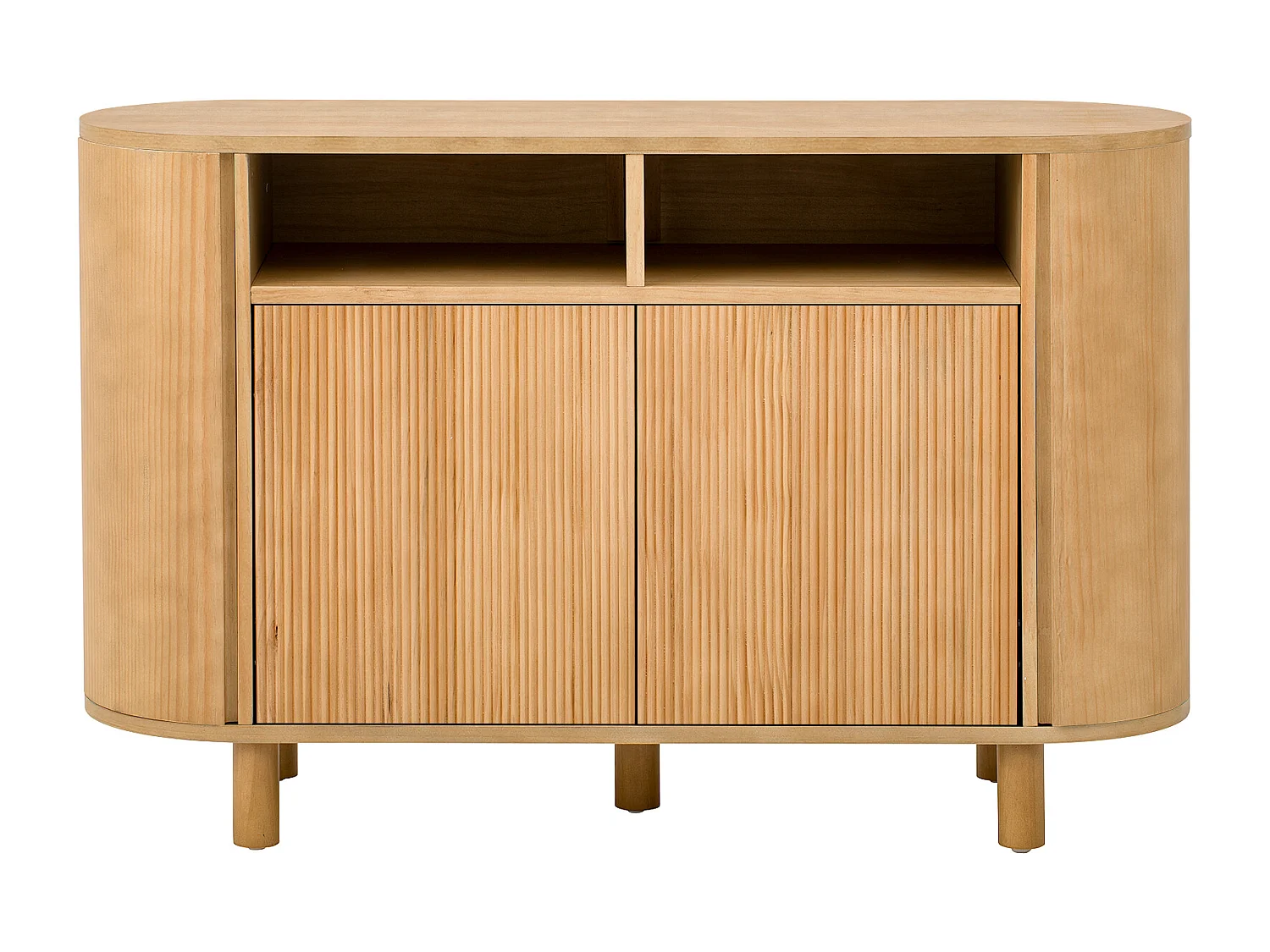 Buffet avec 4 portes et rangement ouvert - Naturel clair 120 x 38 x 77 cm