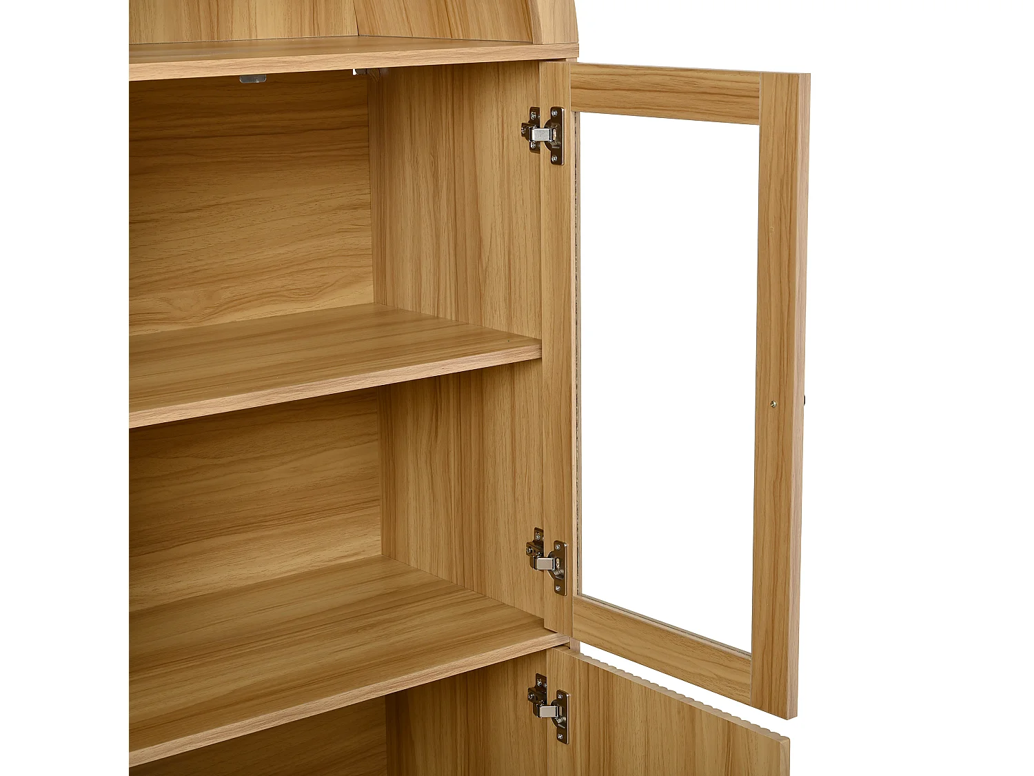 Buffet à plateau larqué avec 4 portes , vitrine à portes vitrées - Couleur bois