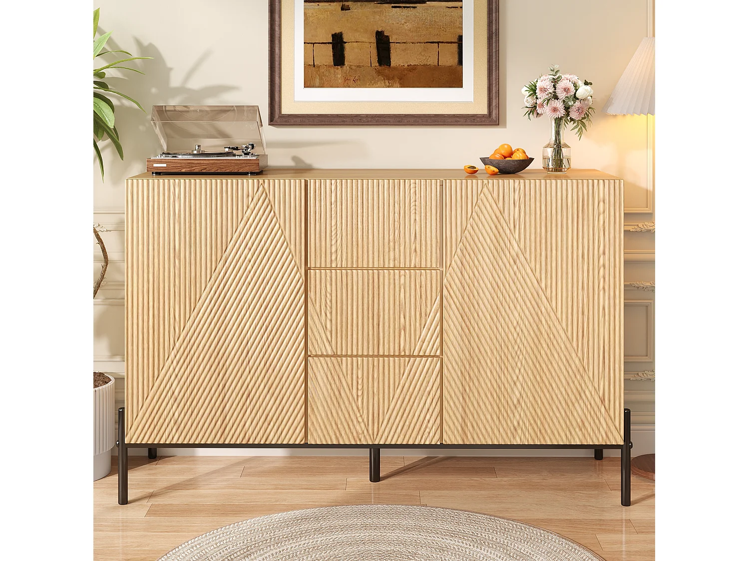 Buffet avec 2 porte et 3 tiroirs pour salon/salle à manger - Couleur bois
