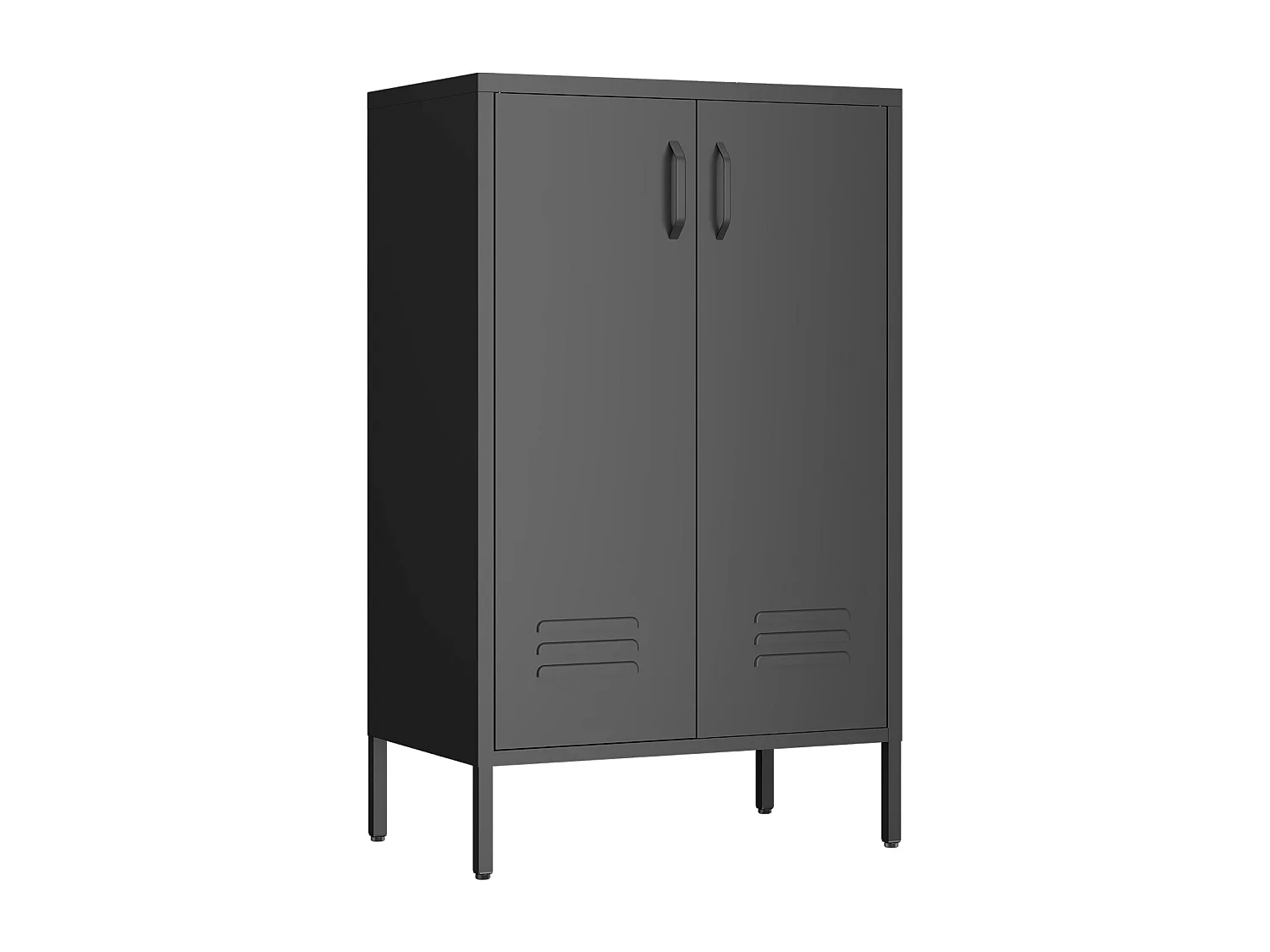 Credenza in metallo nero con 2 ante e 2 ripiani regolabili.