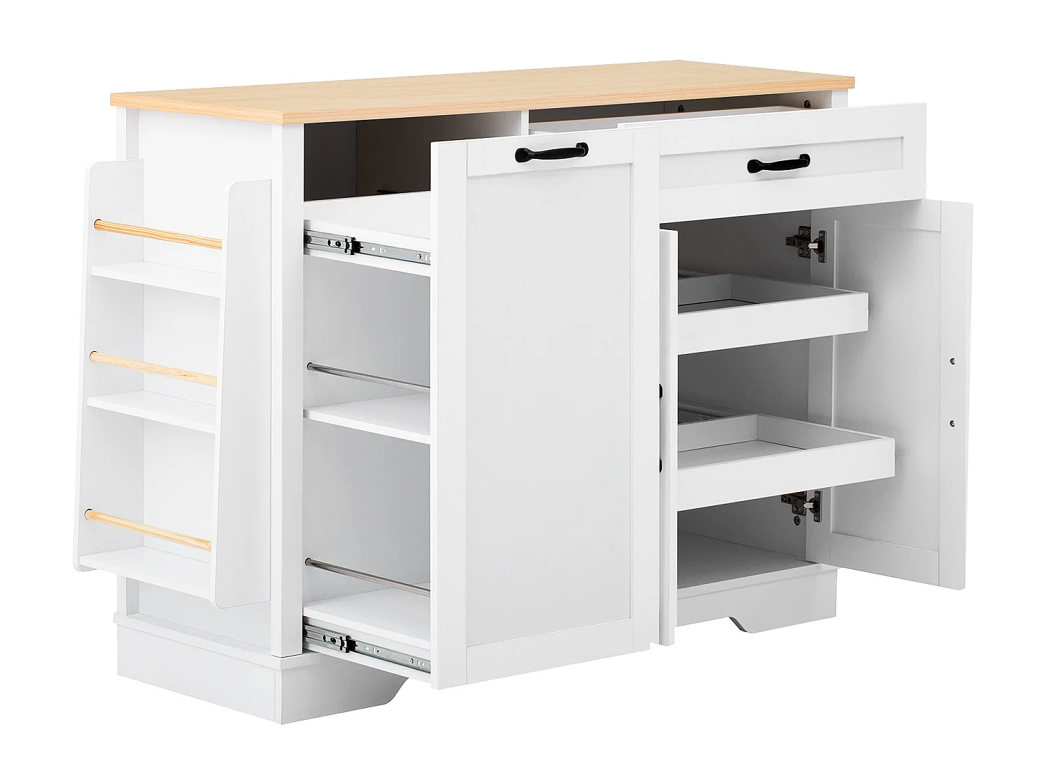 Buffet blanc cuisine avec tiroir, rangements coulissants et étagères 115x40x87 cm