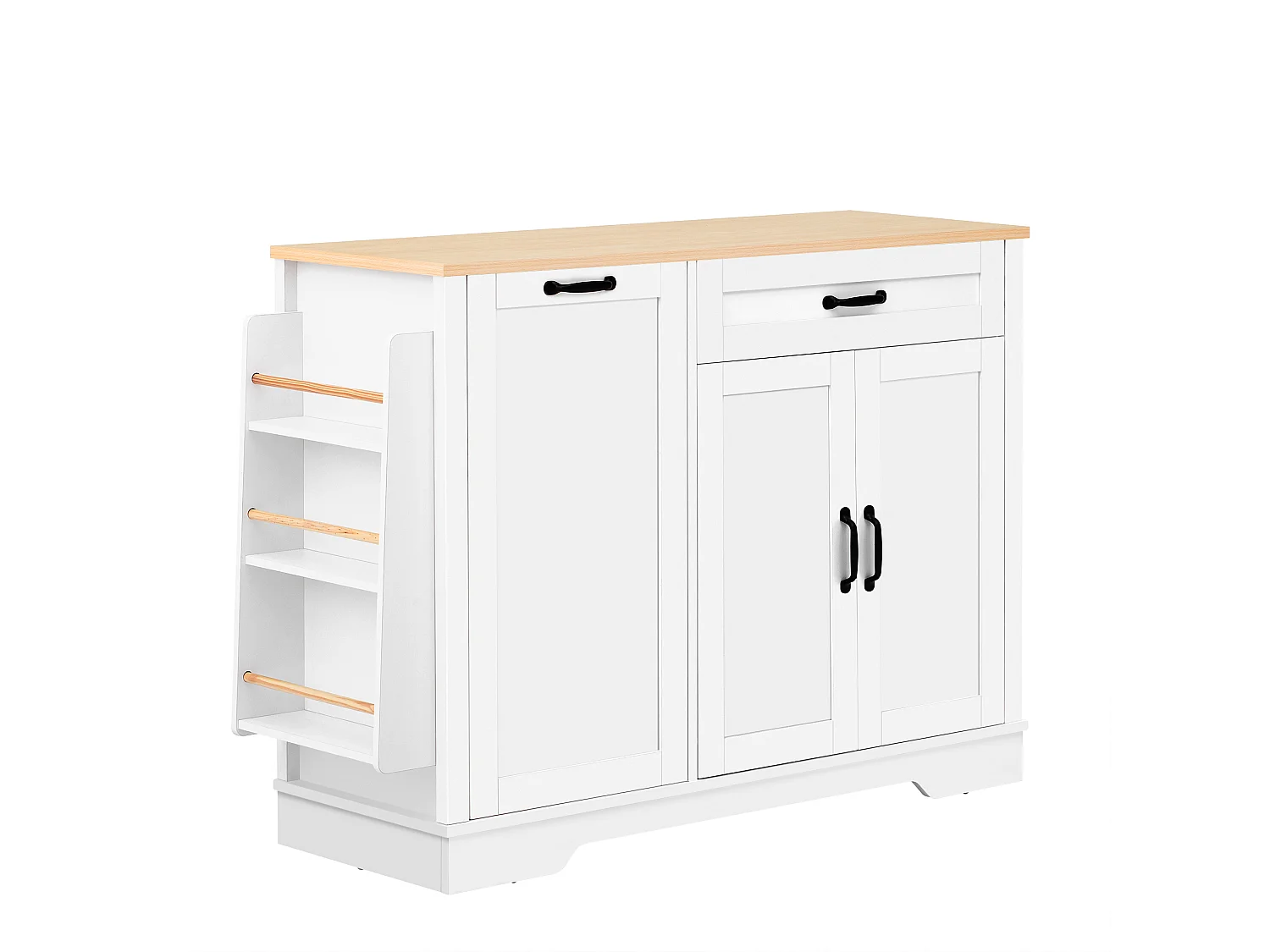 Buffet blanc cuisine avec tiroir, rangements coulissants et étagères 115x40x87 cm