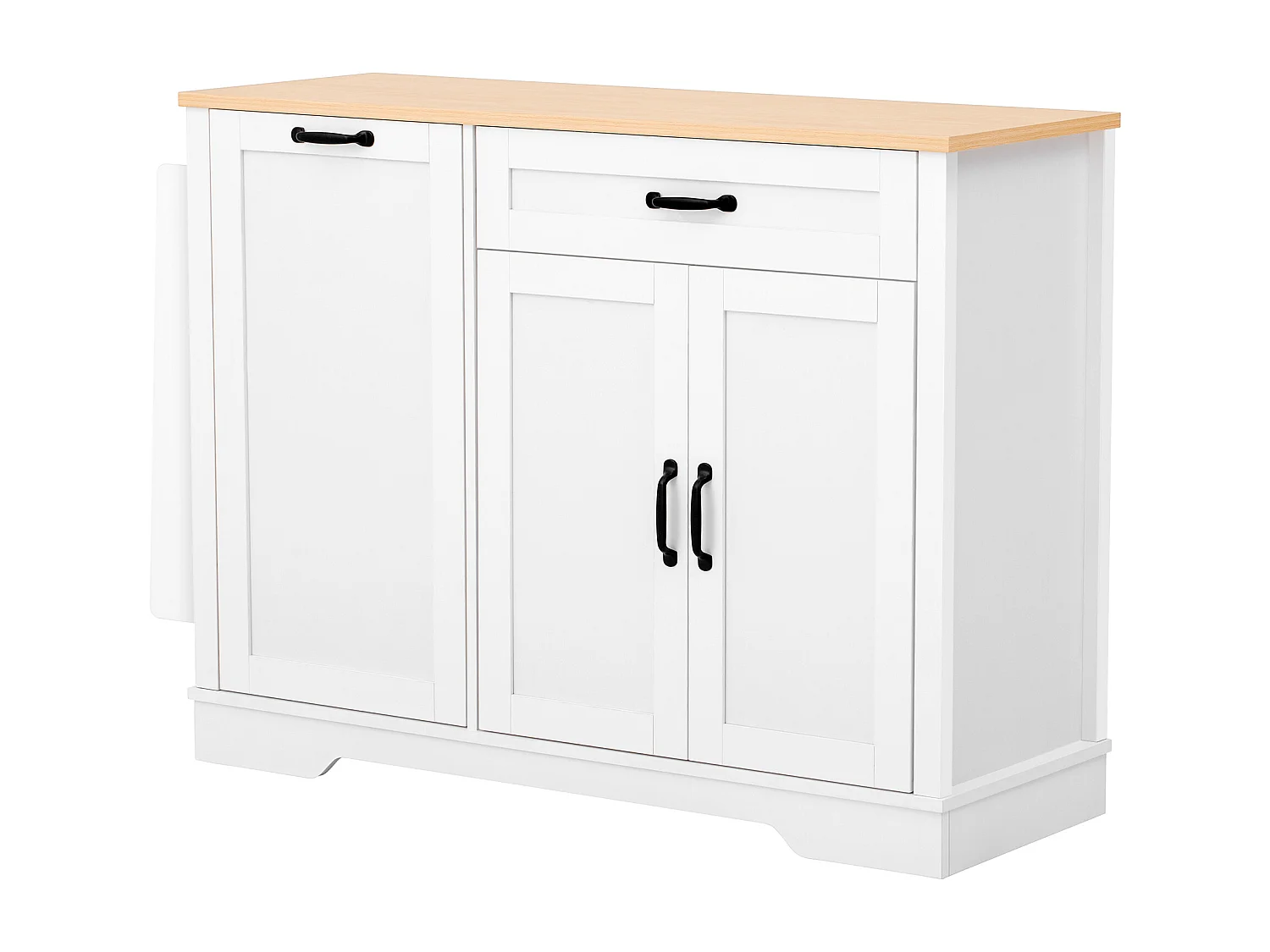 Buffet blanc cuisine avec tiroir, rangements coulissants et étagères 115x40x87 cm