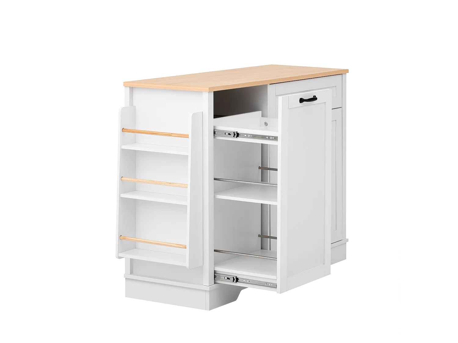 Buffet blanc cuisine avec tiroir, rangements coulissants et étagères 115x40x87 cm