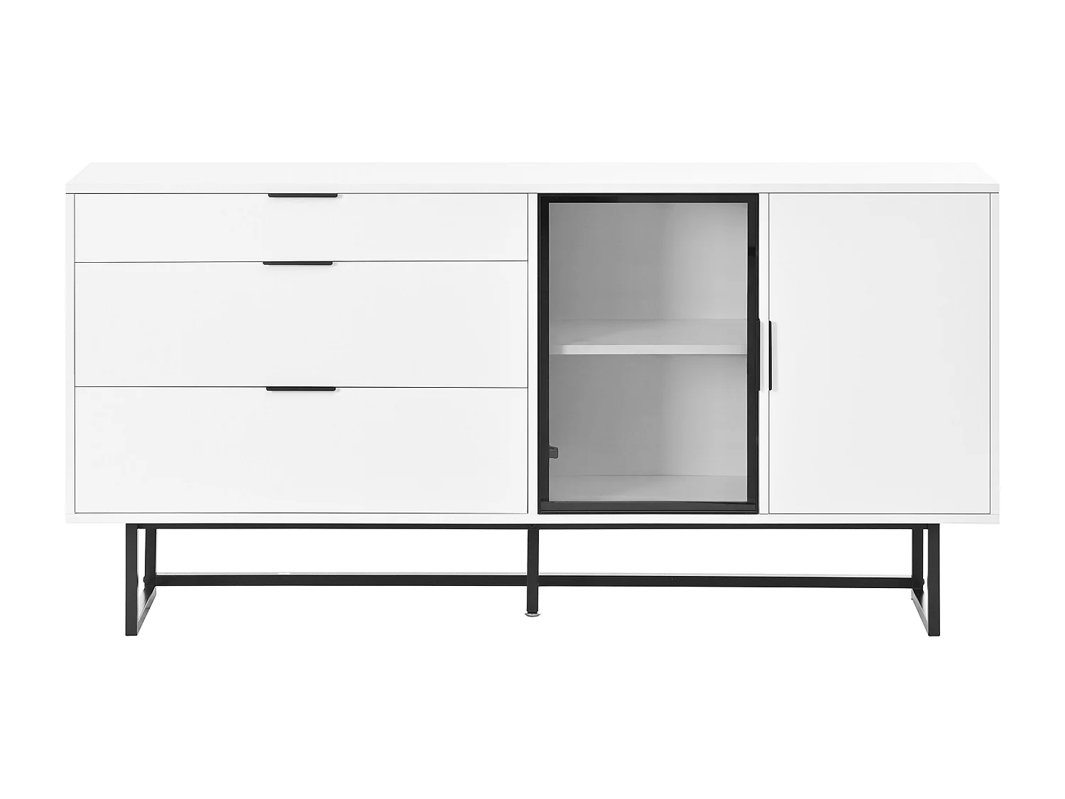 Buffet blanc avec 3 tiroirs, 2 portes et LED 160 x 36 x 78 cm