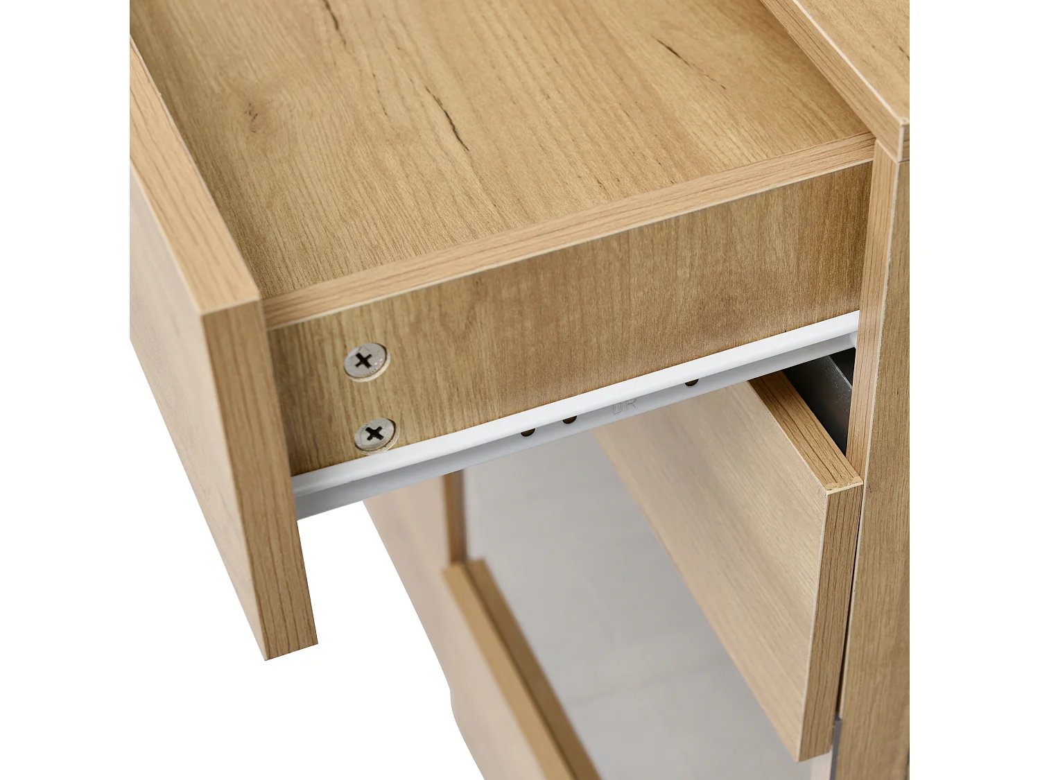 Buffet LED 140x35x80 cm avec 3 portes et 3 tiroirs - Naturel clair