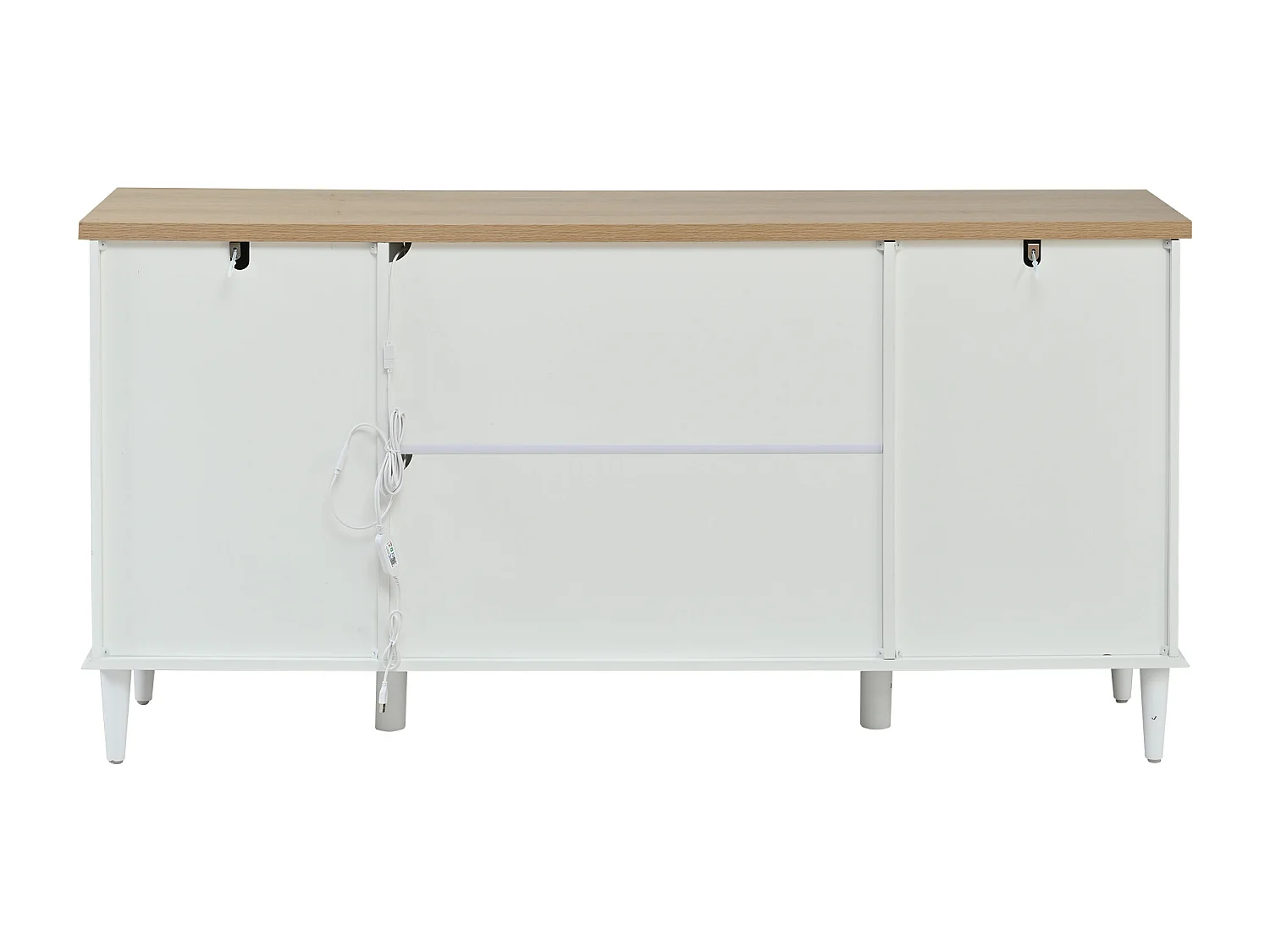 Buffet 150 x 40 x 75 cm avec 2 portes en acrylique, 6 tiroirs et LED - Blanc et bois