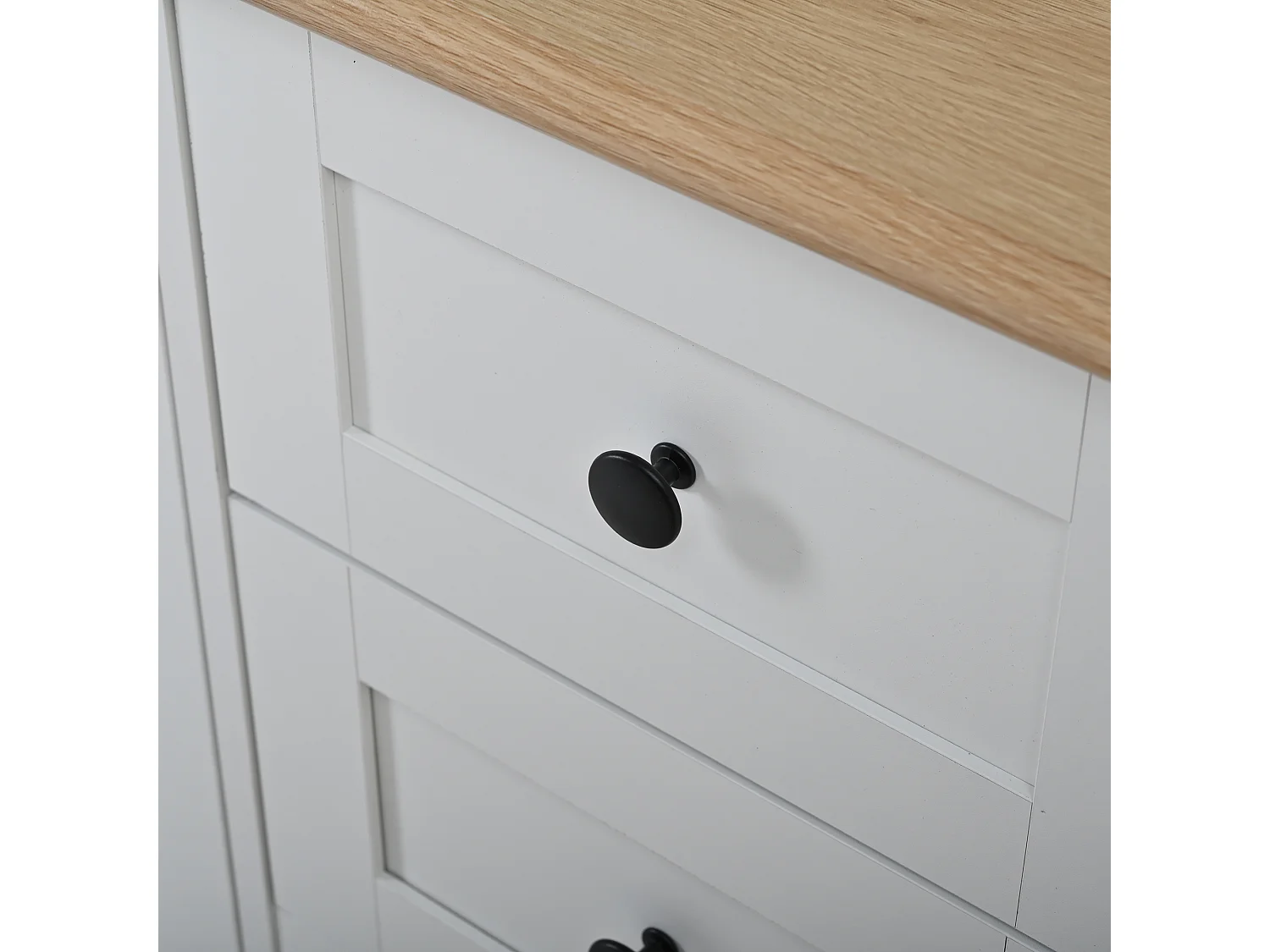 Buffet 150 x 40 x 75 cm avec 2 portes en acrylique, 6 tiroirs et LED - Blanc et bois