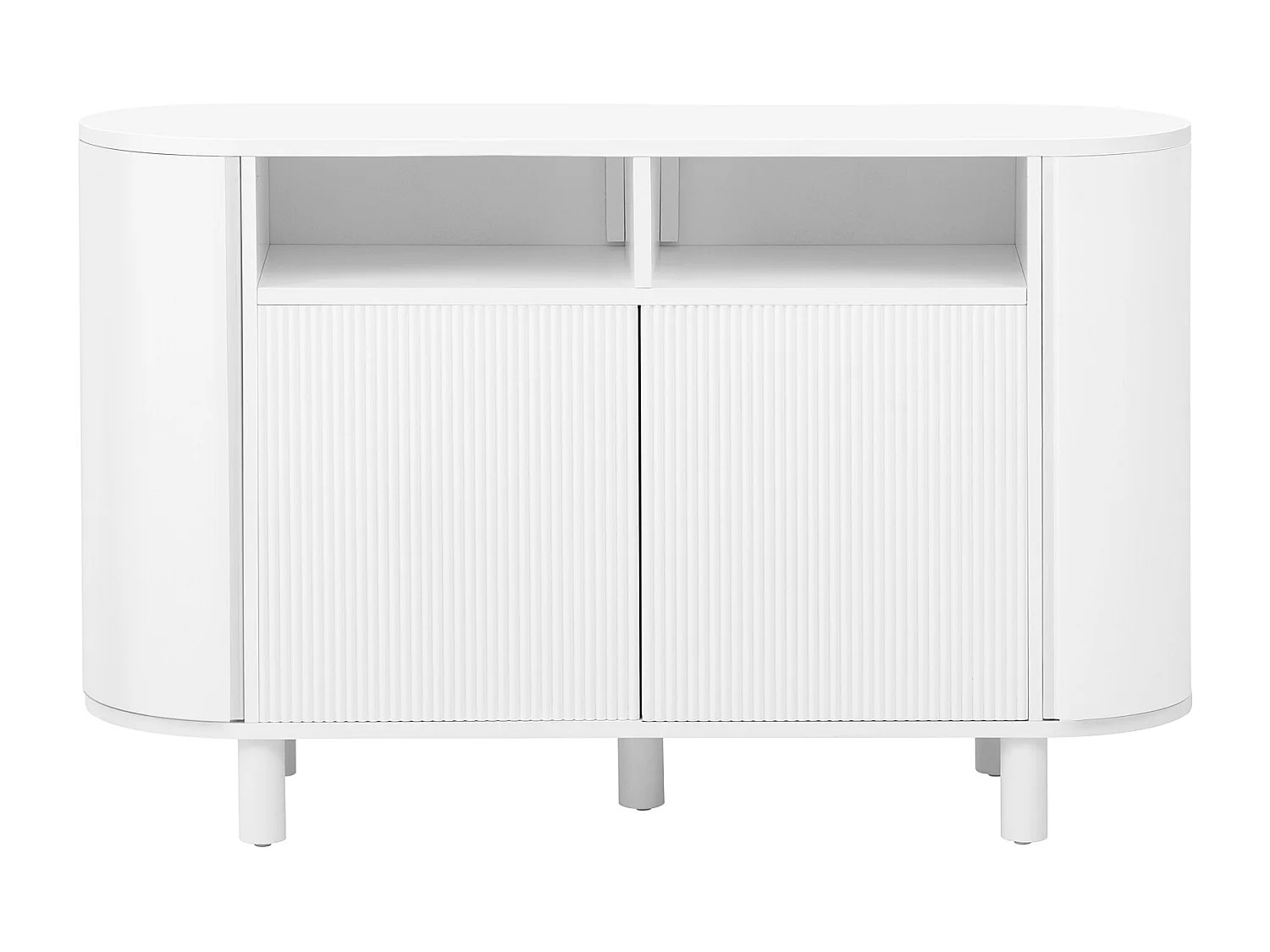 Buffet avec 4 portes et rangement ouvert - Blanc 120 x 38 x 77 cm
