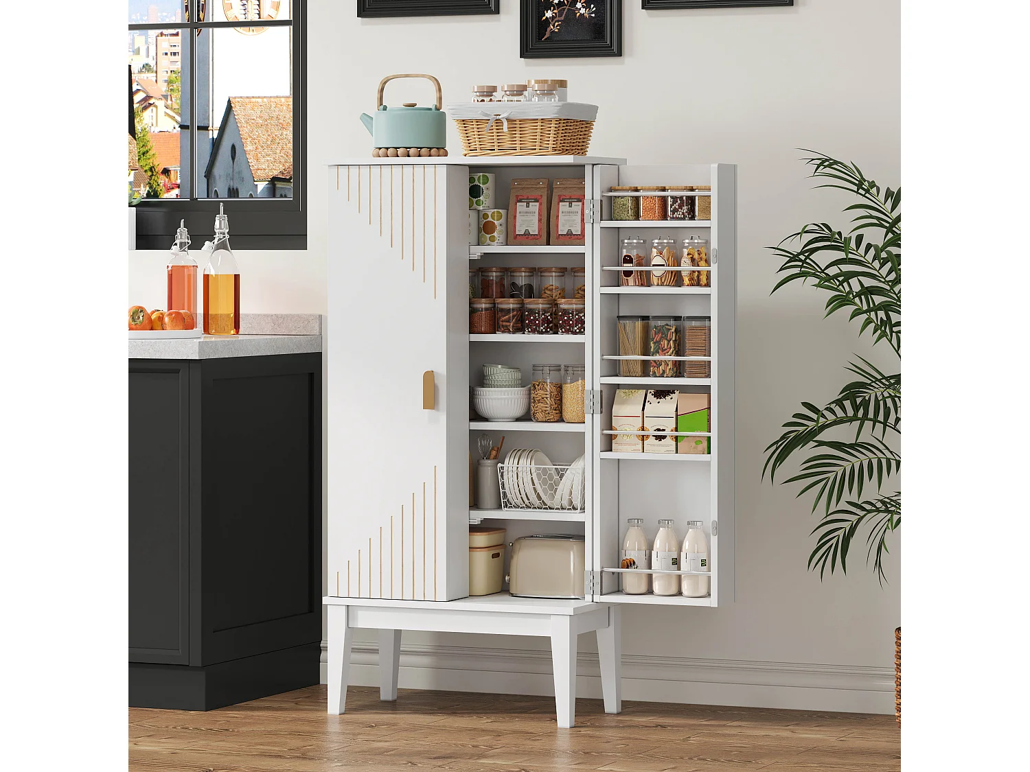 Buffet de cuisine avec 2 portes - Pour cuisine, salle à manger, salon - Blanc