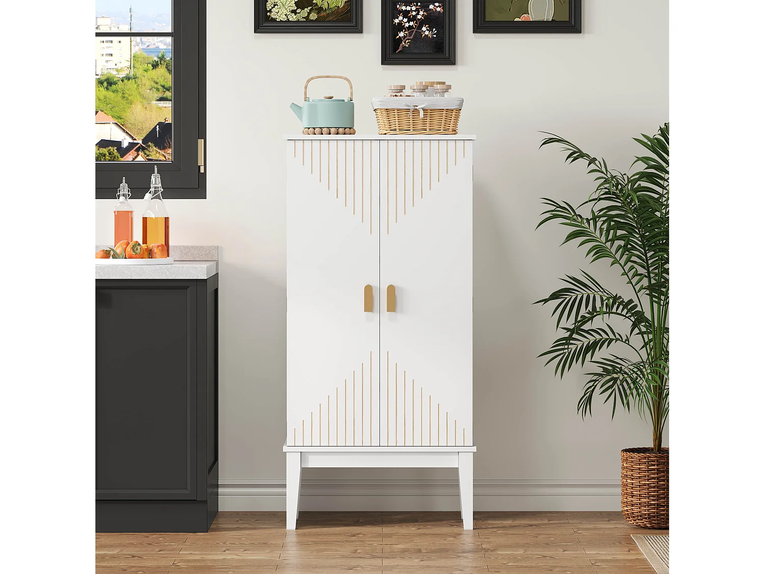 Buffet de cuisine avec 2 portes - Pour cuisine, salle à manger, salon - Blanc