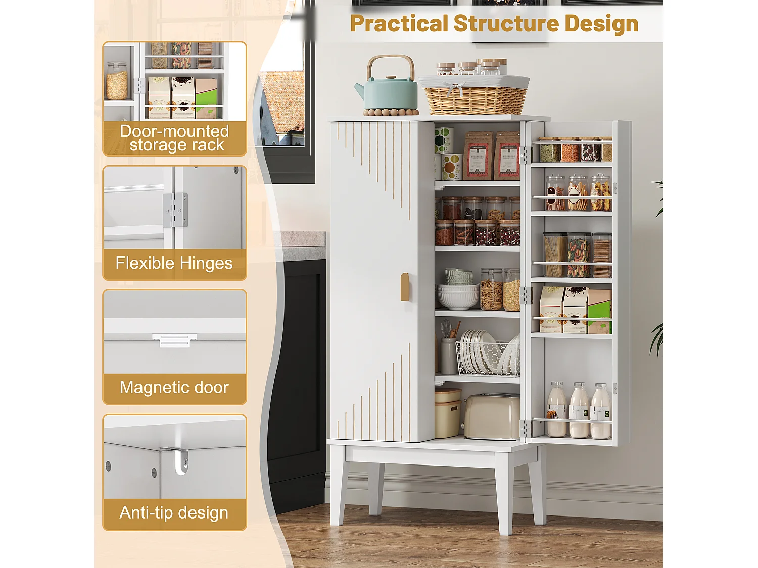 Buffet de cuisine avec 2 portes - Pour cuisine, salle à manger, salon - Blanc