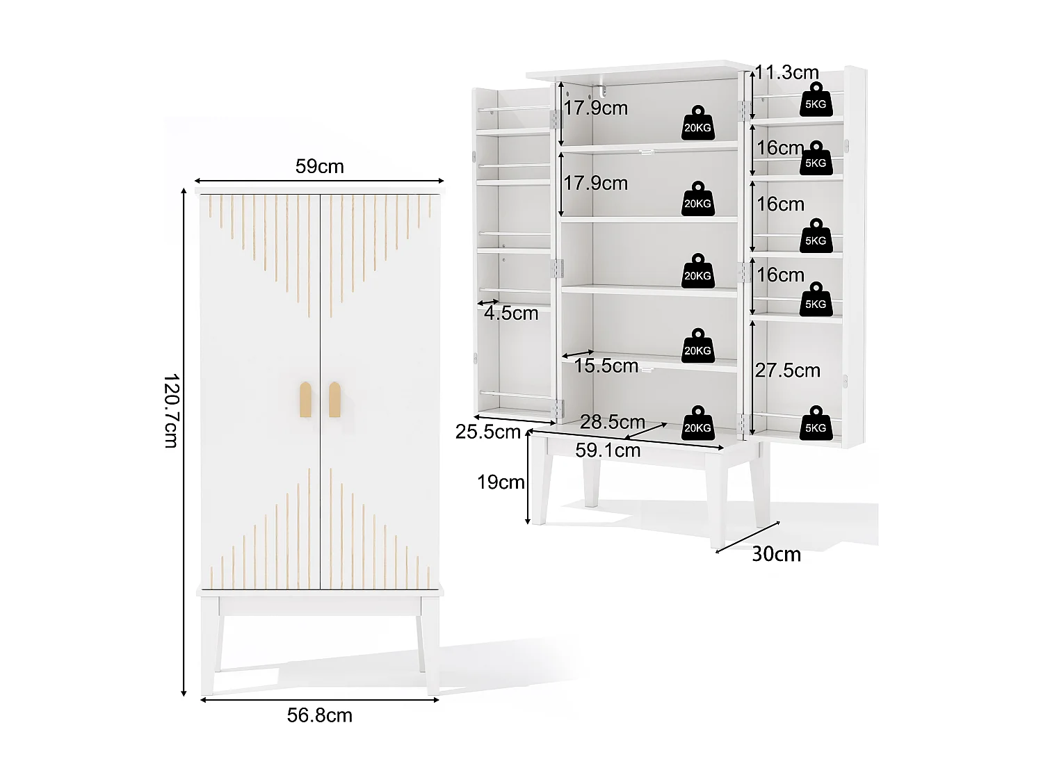 Buffet de cuisine avec 2 portes - Pour cuisine, salle à manger, salon - Blanc