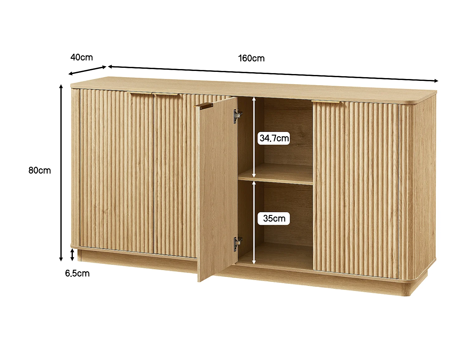 Buffet avec 4 portes rayures verticales - Couleur bois 160 x 40 x 80 cm