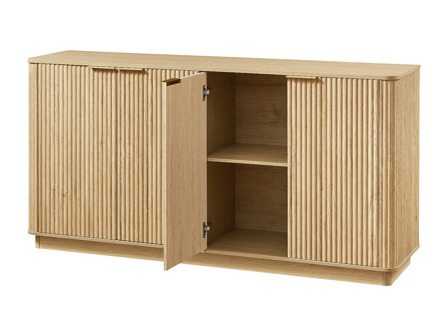 Buffet avec 4 portes rayures verticales - Couleur bois 160 x 40 x 80 cm