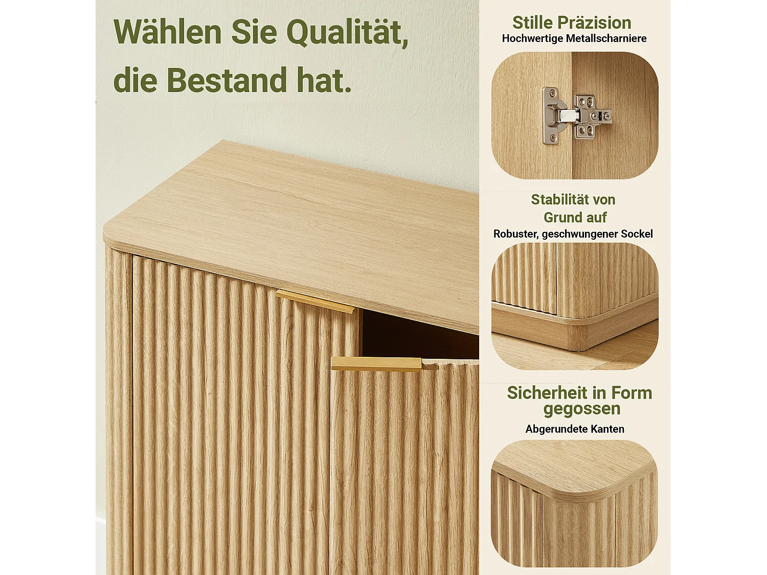 Buffet avec 4 portes rayures verticales - Couleur bois 160 x 40 x 80 cm