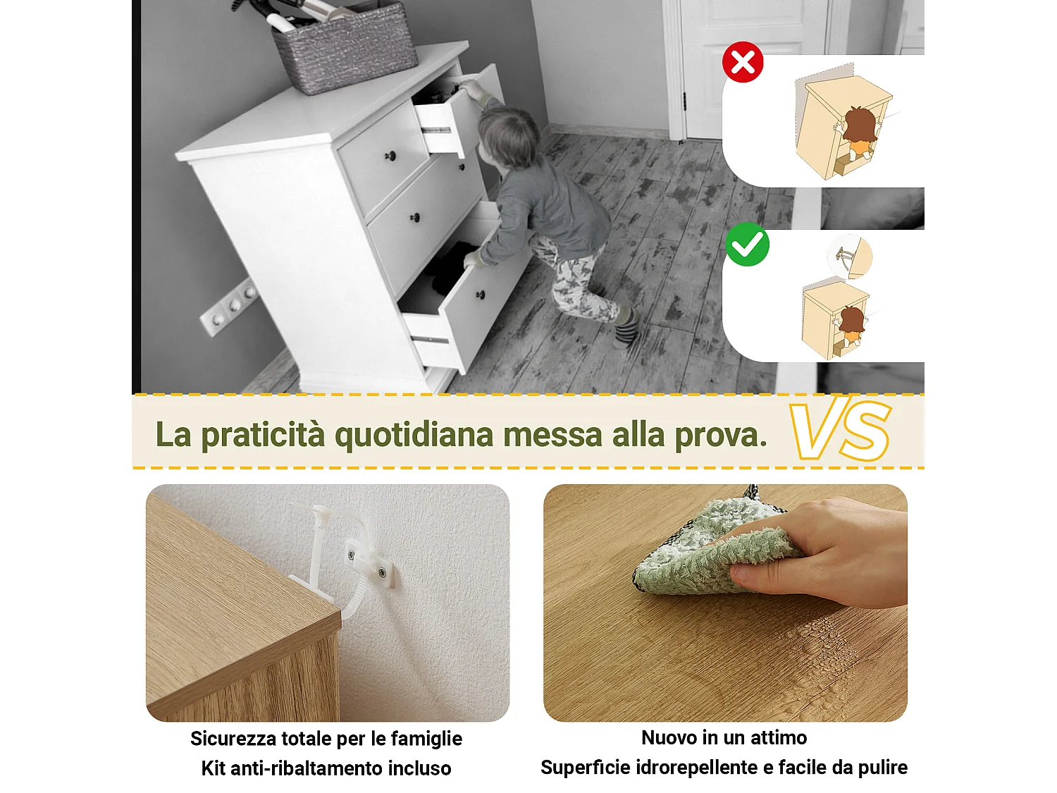 Buffet avec 4 portes rayures verticales - Couleur bois 160 x 40 x 80 cm