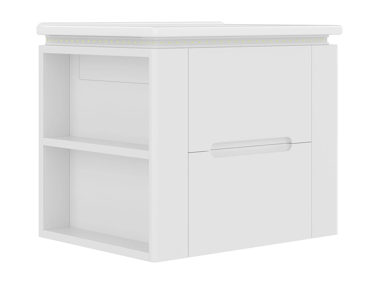 Gelakt wandmeubel voor de badkamer met ledverlichting, 2 lades en 2 zijplanken - Wit