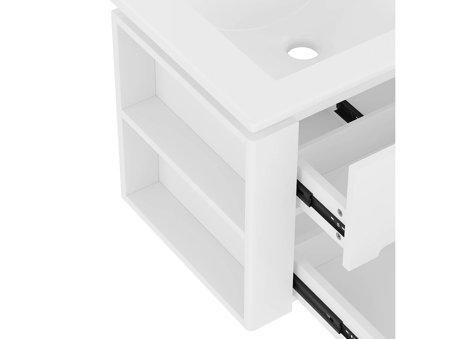 Gelakt wandmeubel voor de badkamer met ledverlichting, 2 lades en 2 zijplanken - Wit