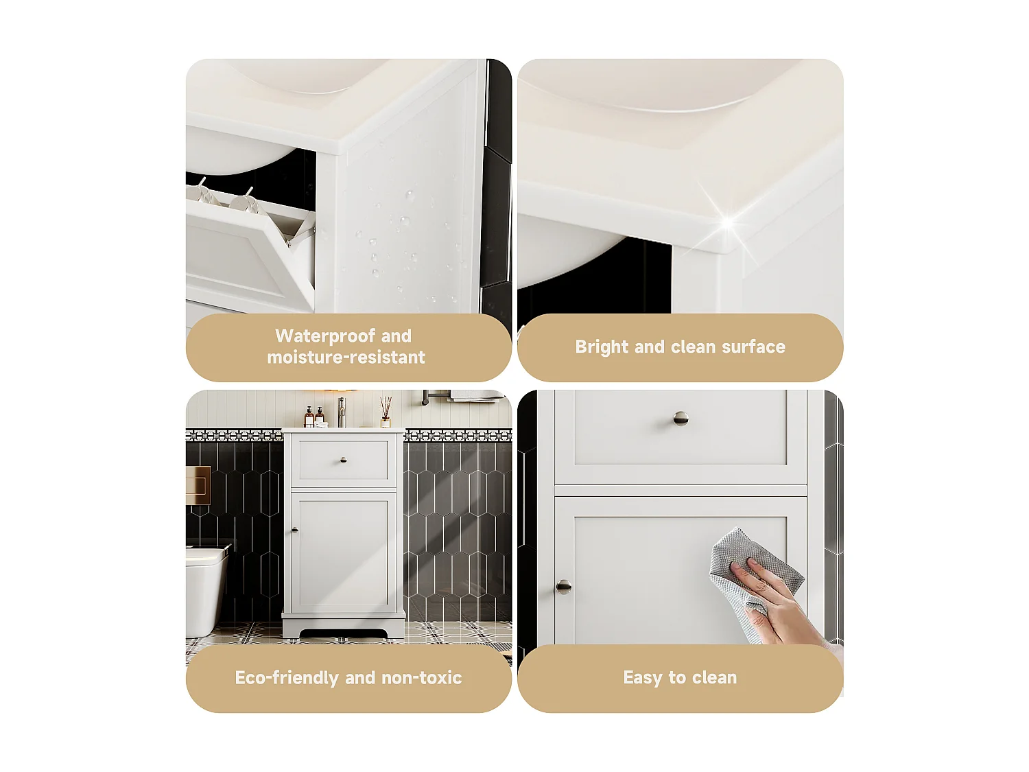 Vrijstaande badkamerkast - Met keramische wasbak + deur + lade - Wit