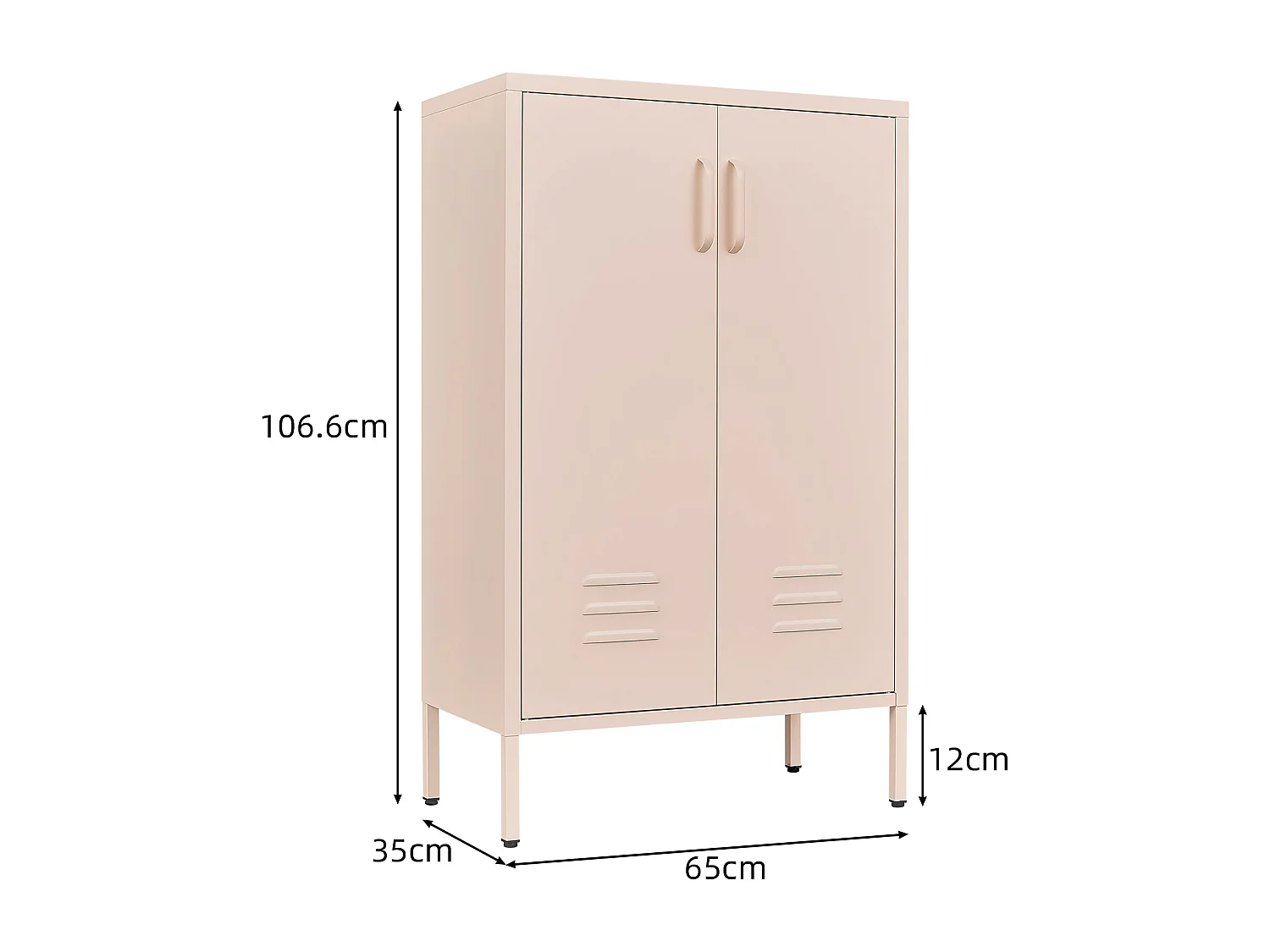 Buffet en métal rose avec 2 portes et 2 étagères réglables