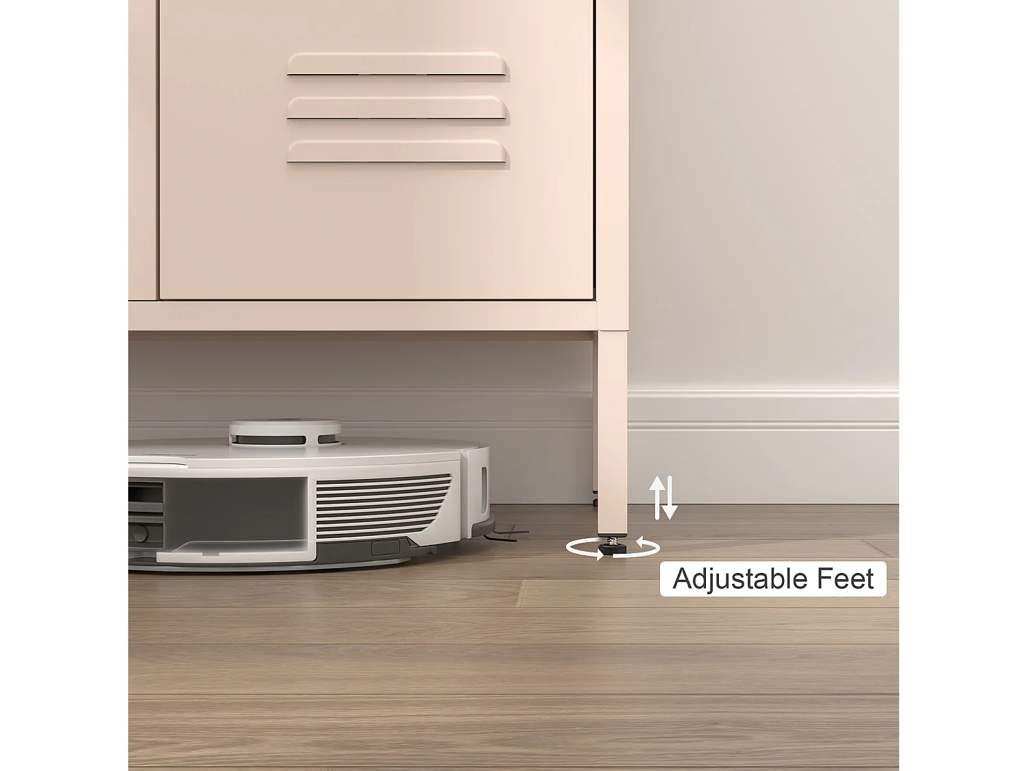 Buffet en métal rose avec 2 portes et 2 étagères réglables