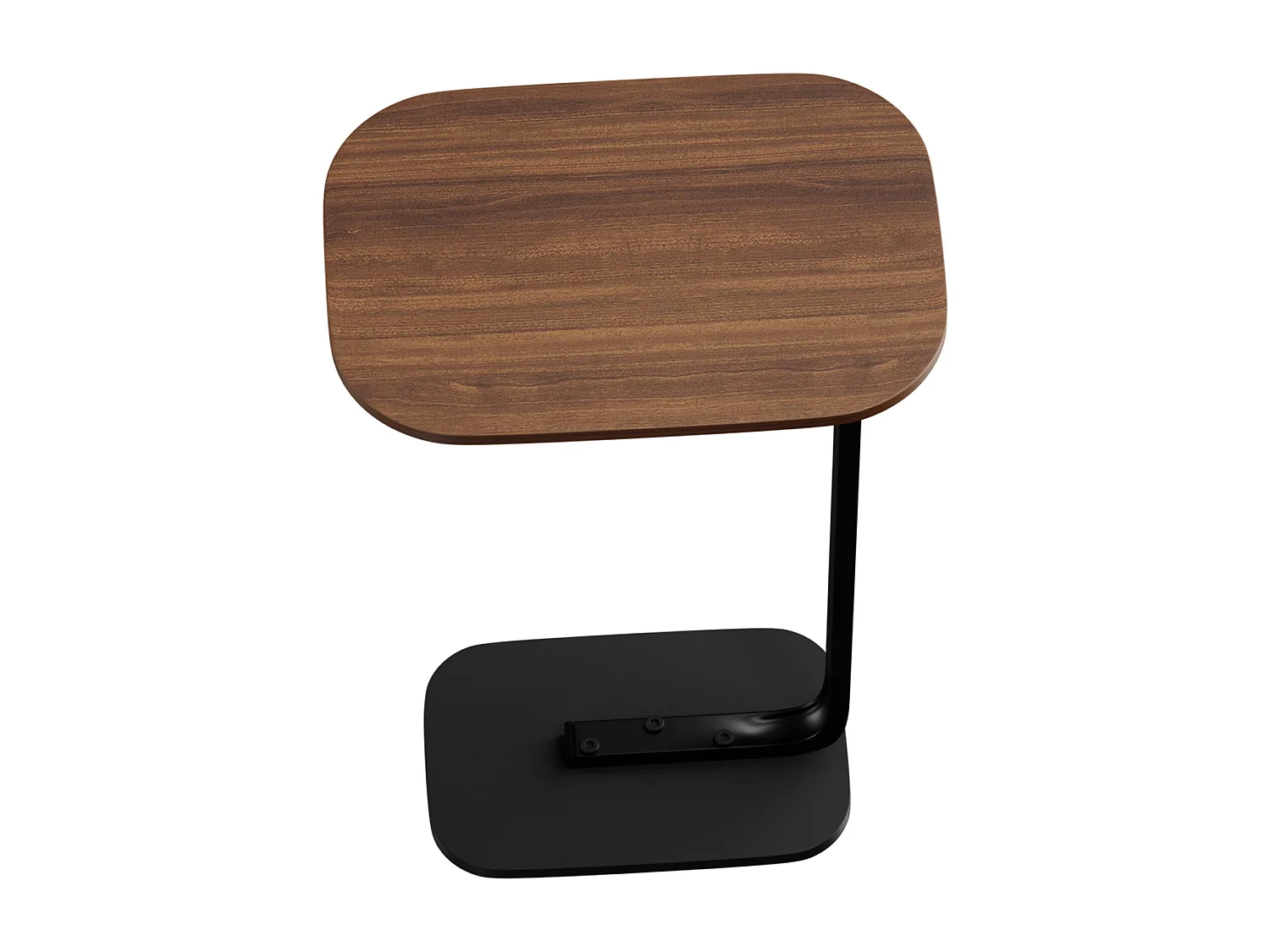 Table d’appoint en forme C pour canapé – Plateau effet bois - Couleur bois foncé et noir