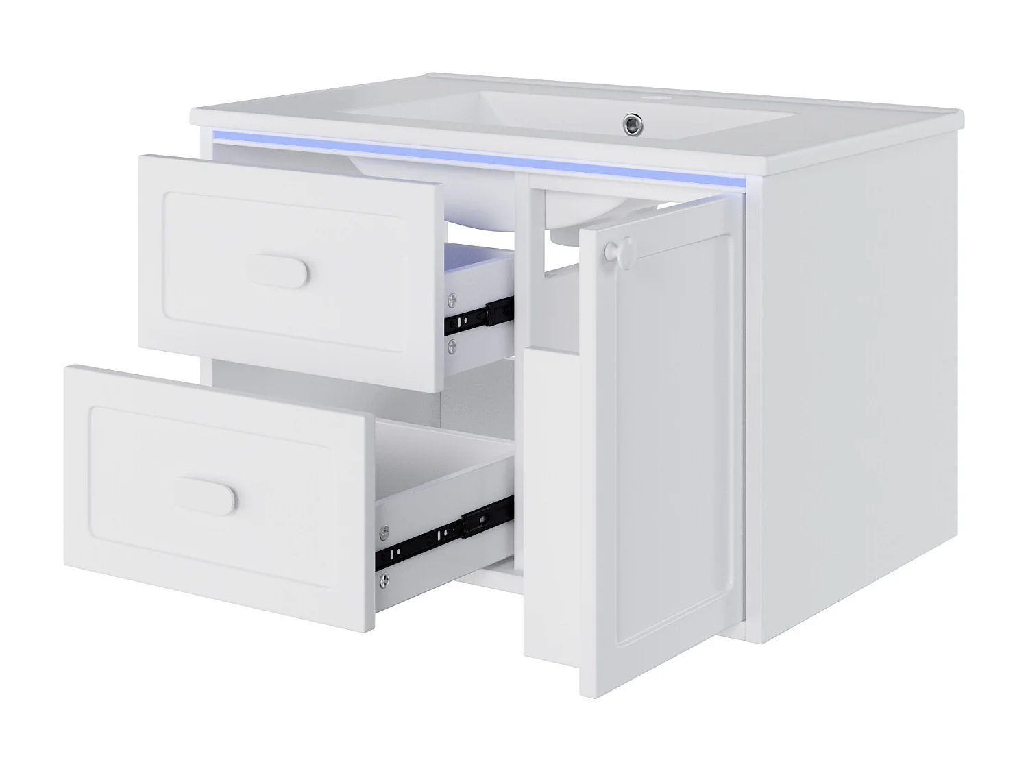 Móvel de casa de banho suspenso com 2 gavetas e iluminação LED - Branco