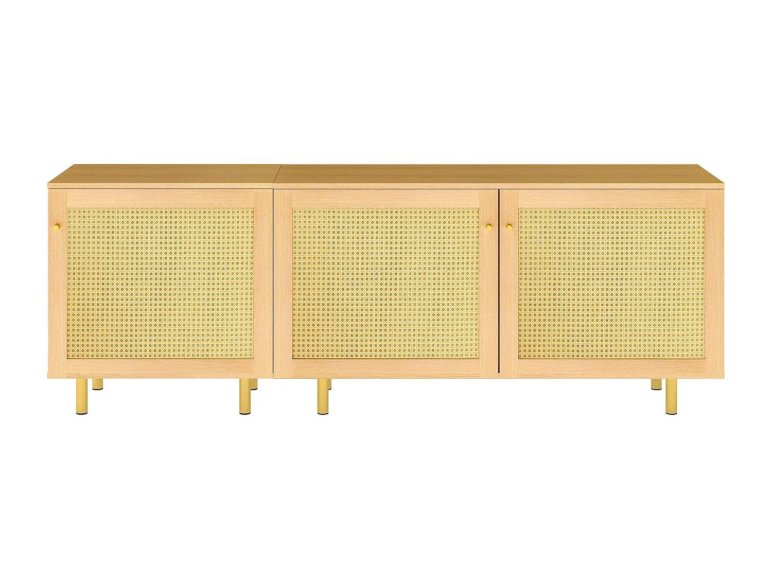 Buffet modulable avec 3 portes bois naturel - Pieds métal doré