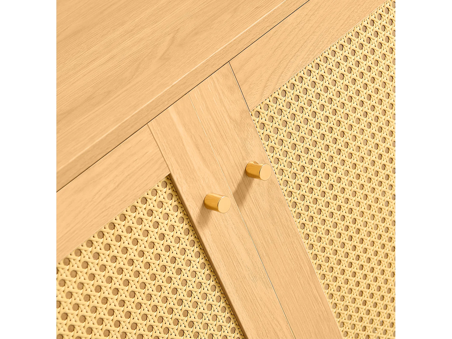 Buffet modulable avec 3 portes bois naturel - Pieds métal doré