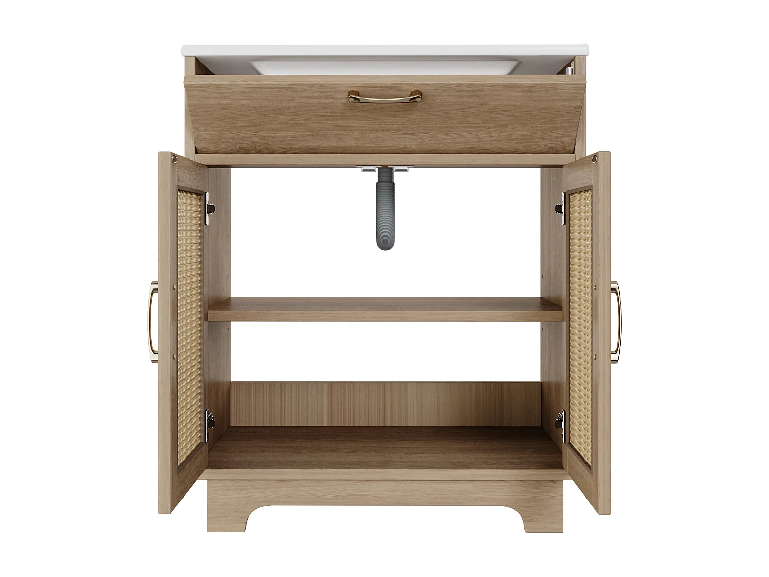 Meuble de Salle de Bain avec 2 portes + vasque à poser en céramique - Naturel clair