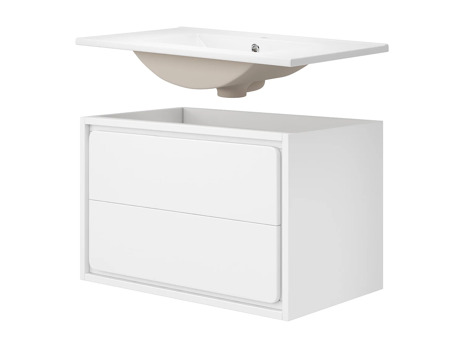 Gelakt wandkastje voor de badkamer met ledverlichting en 2 lades - Wit