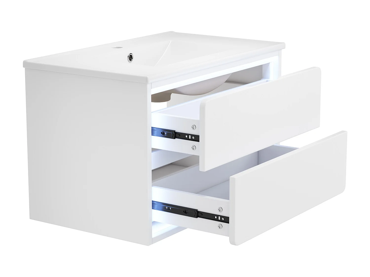 Gelakt wandkastje voor de badkamer met ledverlichting en 2 lades - Wit