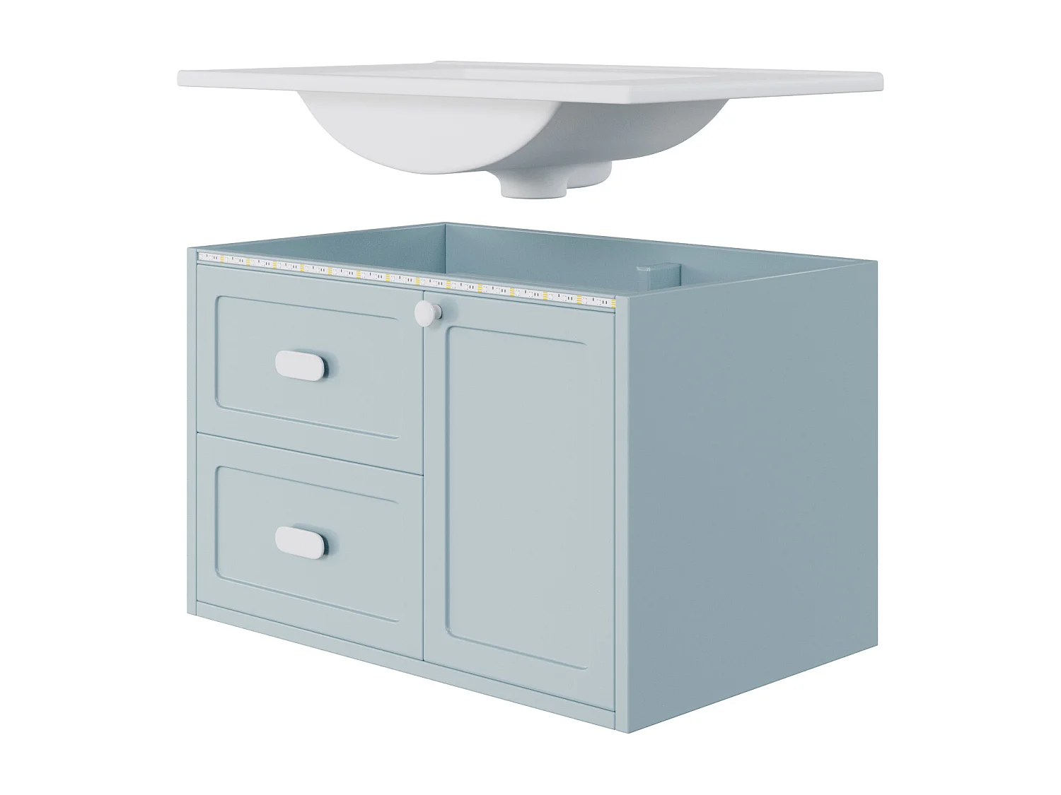 Armário de casa de banho suspenso com 2 gavetas e iluminação LED - Azul