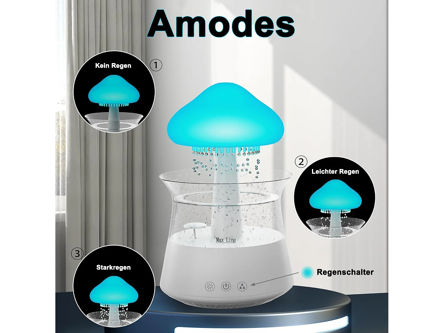 Humidificateur en forme de champignon blanc avec lumière d'ambiance 7couleurs