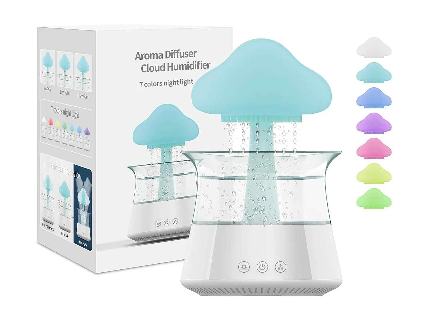 Humidificateur en forme de champignon blanc avec lumière d'ambiance 7couleurs