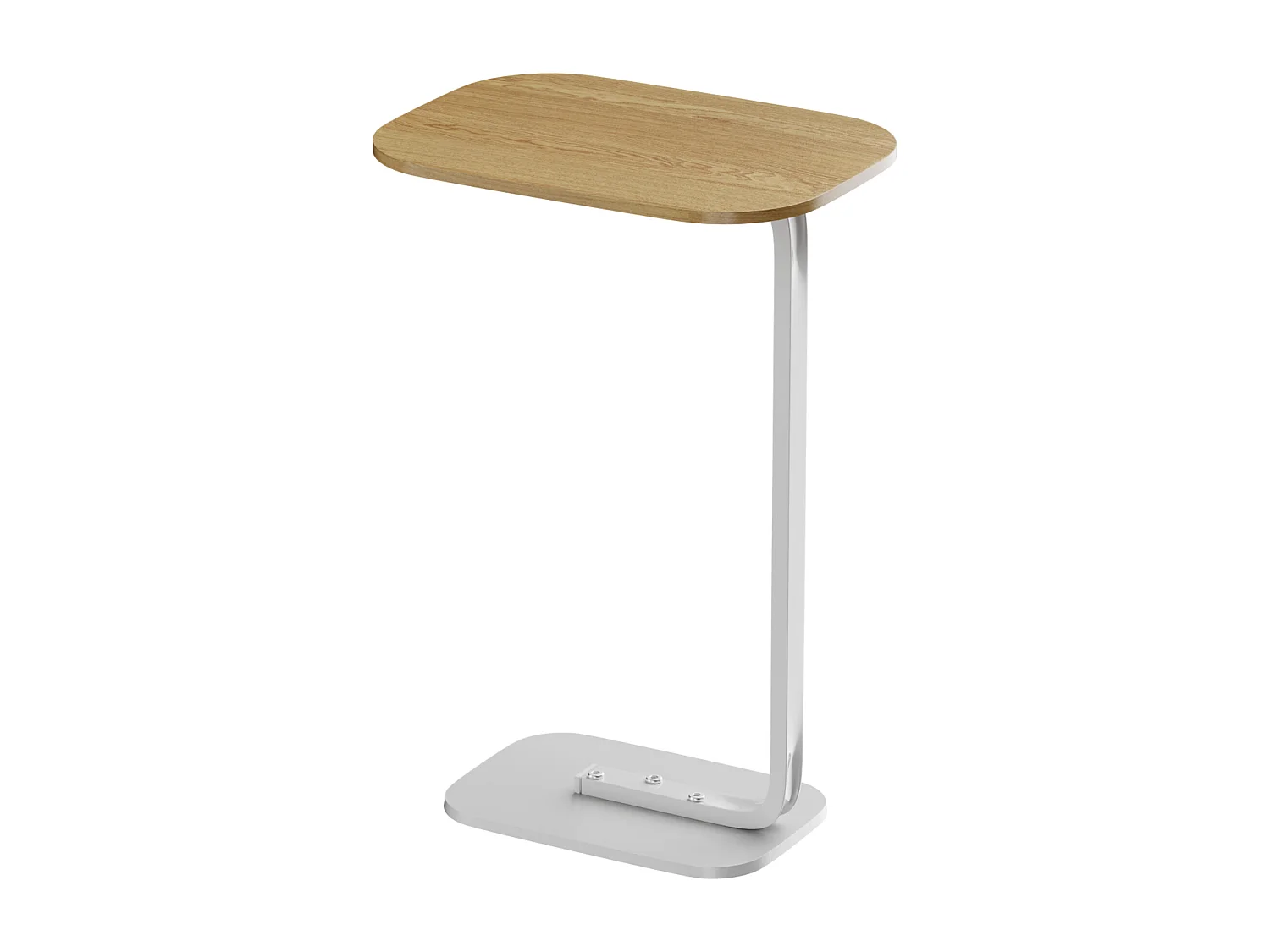 Table d’appoint en forme C pour canapé – Plateau effet bois - Couleur bois cliar et blanc