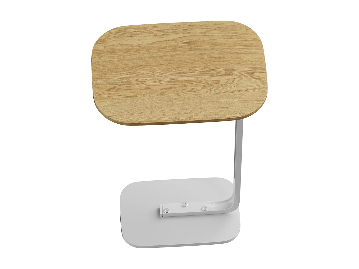 Table d’appoint en forme C pour canapé – Plateau effet bois - Couleur bois cliar et blanc