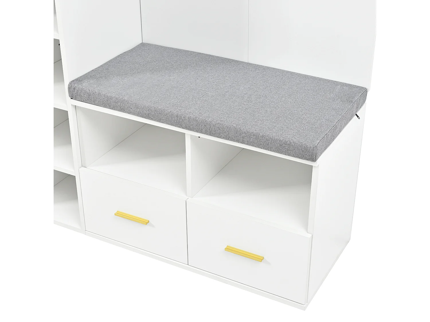 Armadio bianco con specchio, asta appendiabiti, panca e 2 cassetti 120x35x190 cm