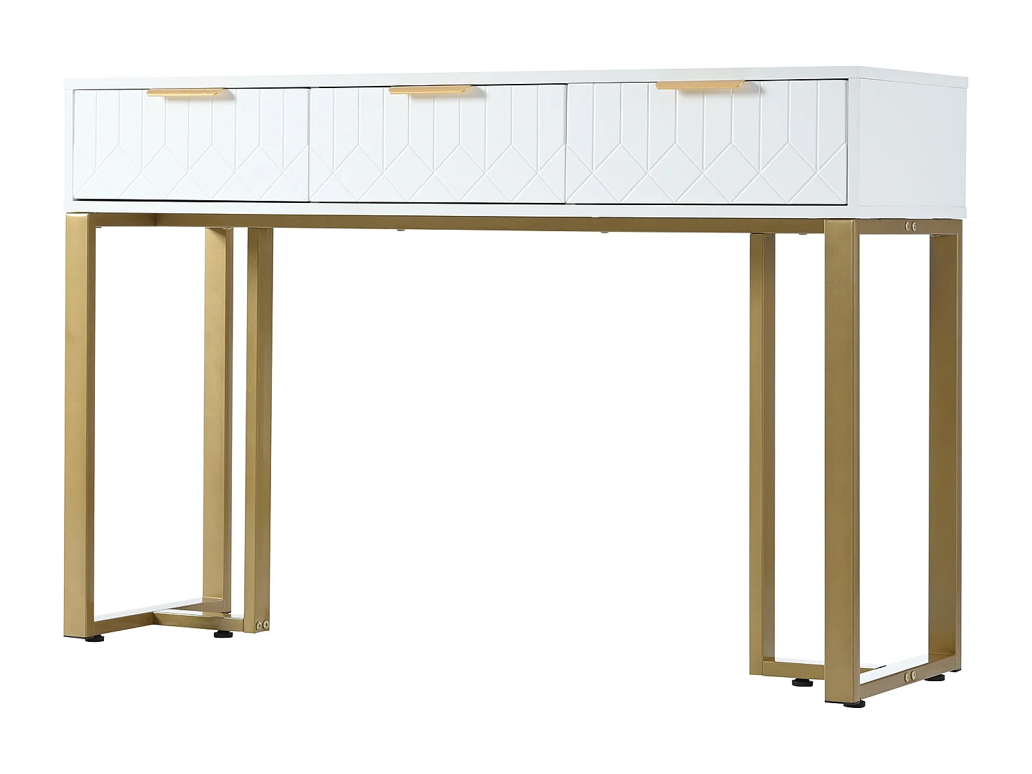 Console moderne avec 2 tiroirs, structure métal dorée - Blanc + or