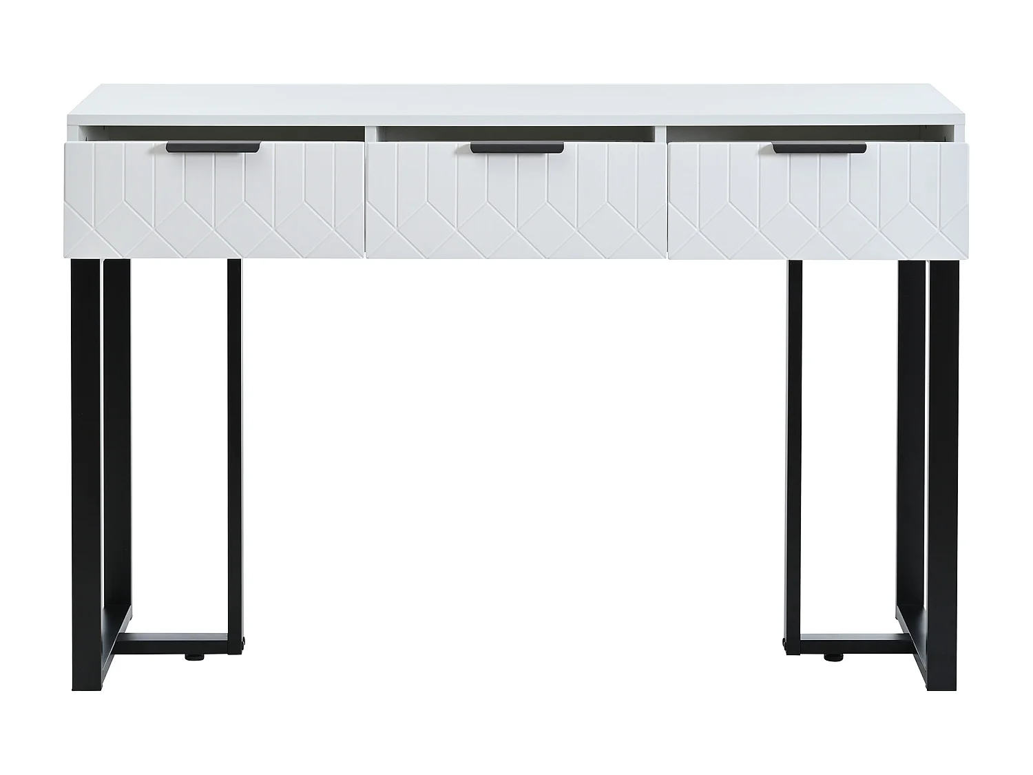 Console moderne avec 2 tiroirs, structure métal noir - Blanc + noir