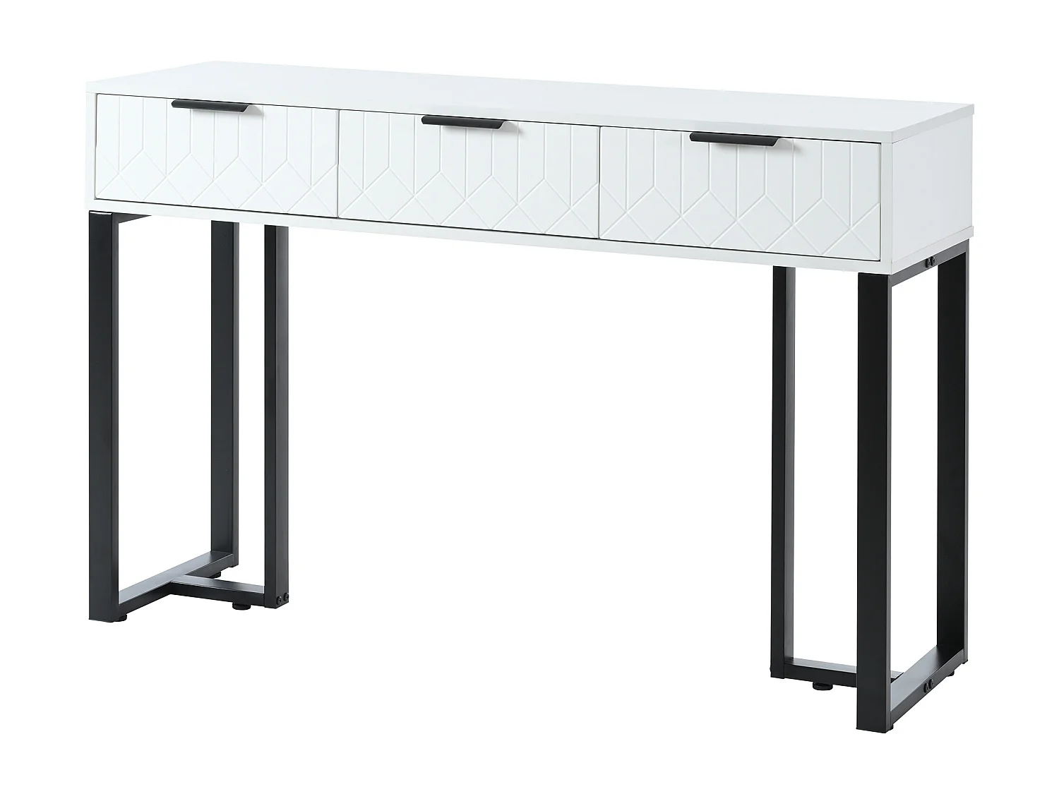 Console moderne avec 2 tiroirs, structure métal noir - Blanc + noir