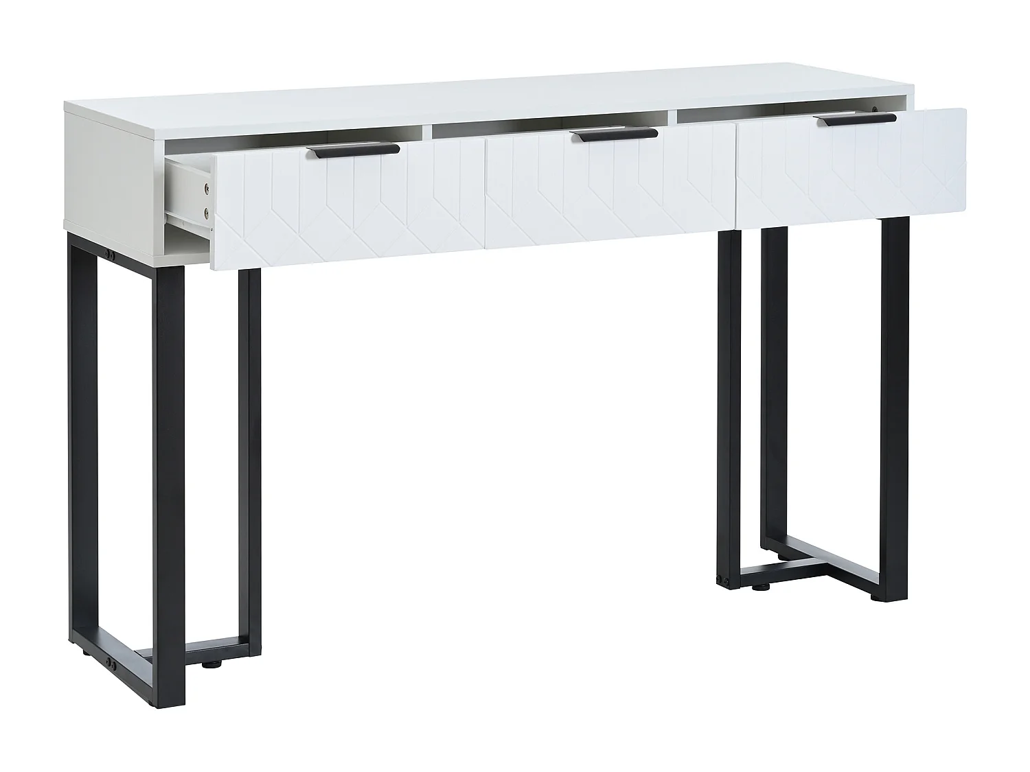 Console moderne avec 2 tiroirs, structure métal noir - Blanc + noir