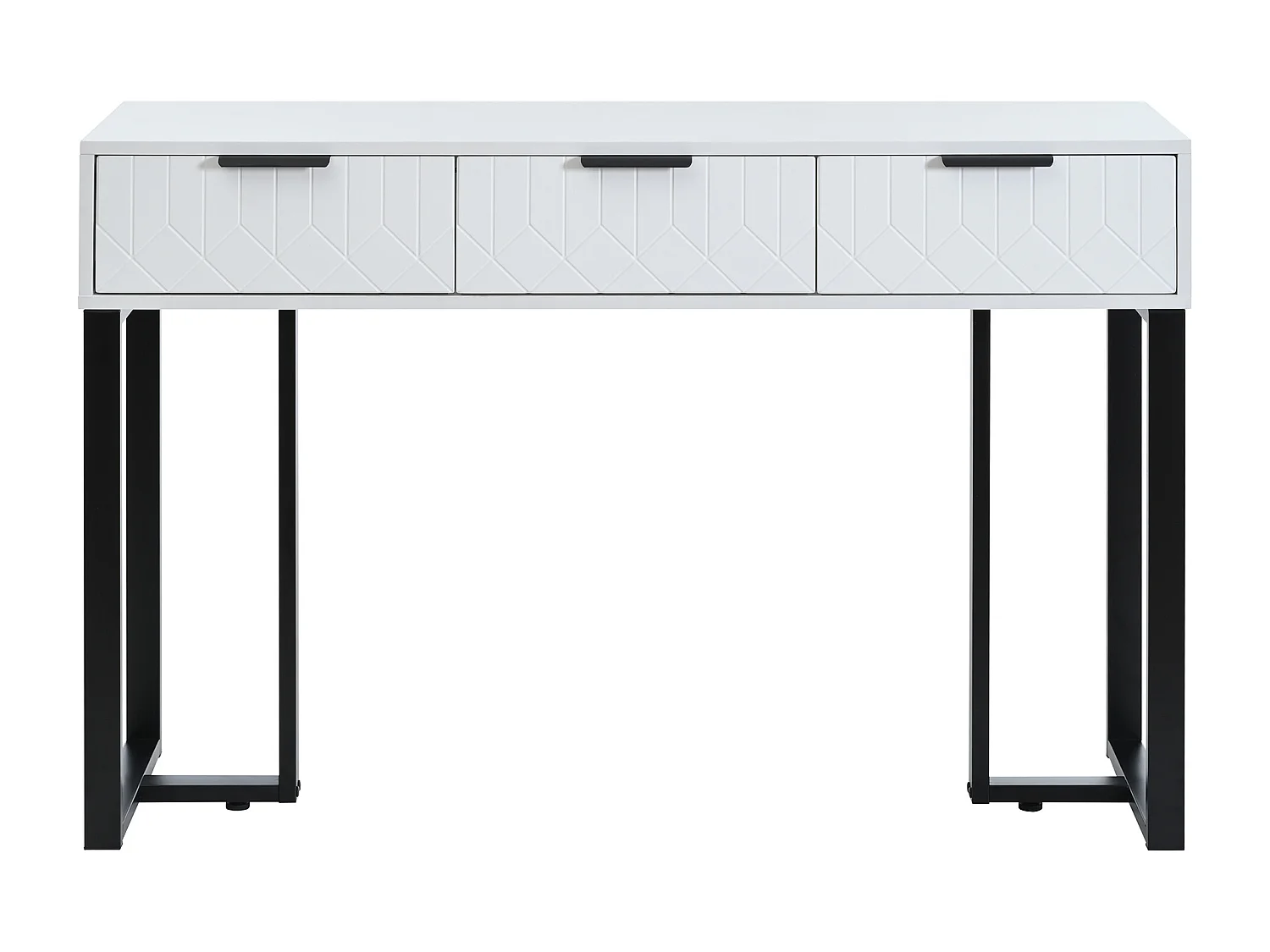 Console moderne avec 2 tiroirs, structure métal noir - Blanc + noir