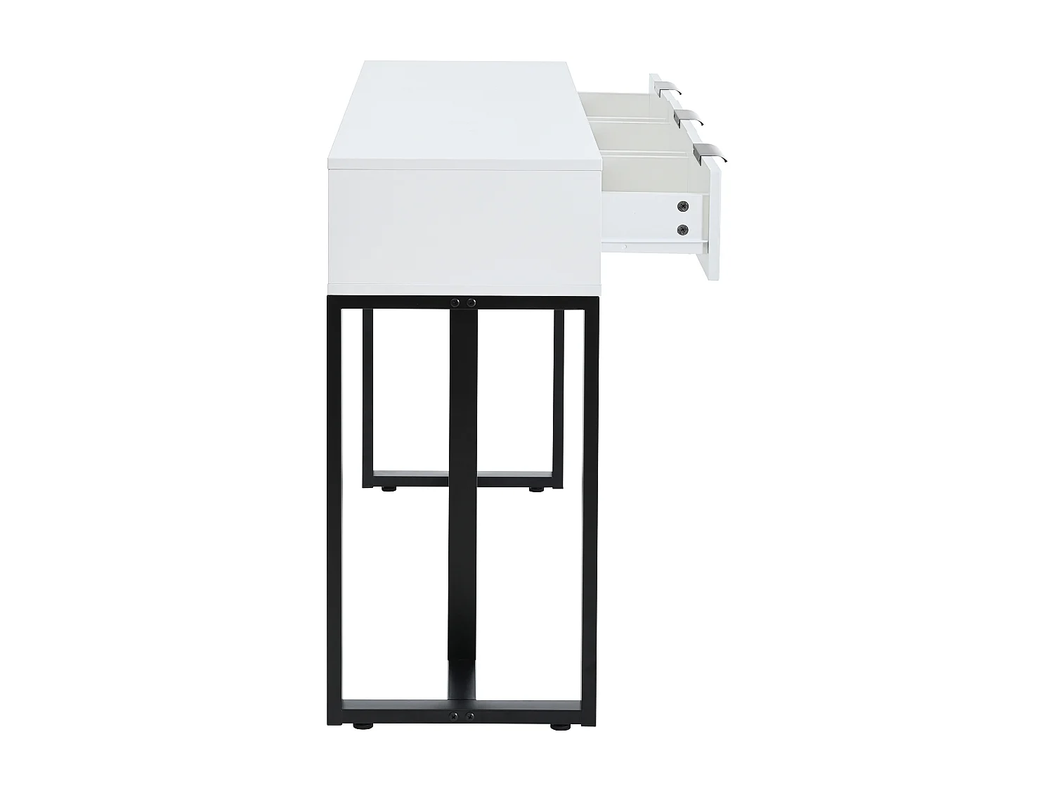 Console moderne avec 2 tiroirs, structure métal noir - Blanc + noir